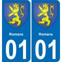 01 Romans autocollant sticker plaque immatriculation auto ville