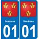01 Sandrans autocollant sticker plaque immatriculation auto ville