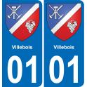 01 Villebois autocollant sticker plaque immatriculation auto ville