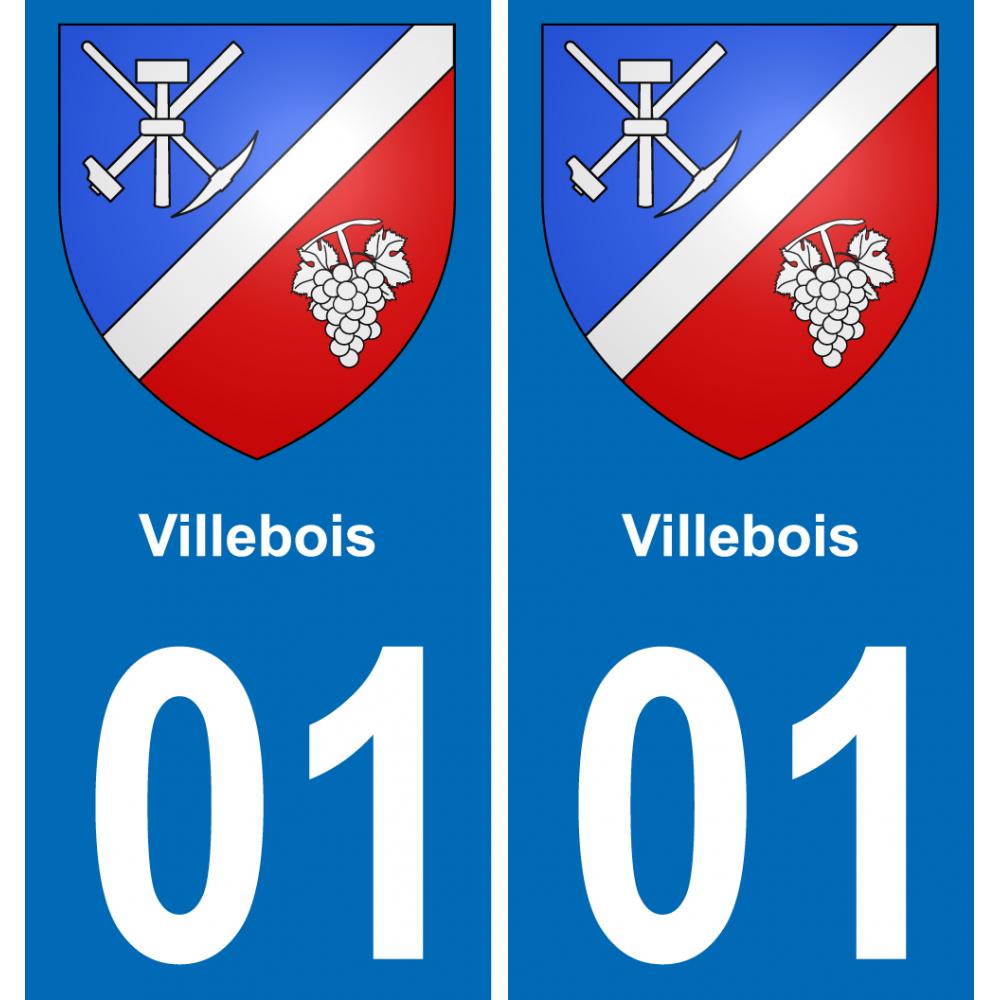 01 Villebois autocollant sticker plaque immatriculation auto ville