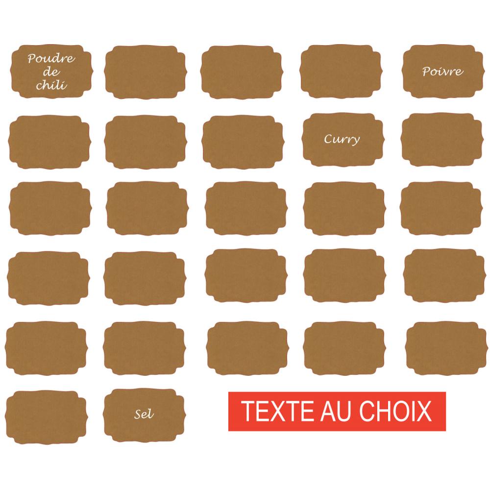 Étiquettes adhésives x24 vignette motif kraft texte au choix épices conserve confiture rangement logo342