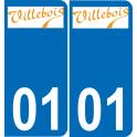 01 Villebois logo autocollant plaque immatriculation auto ville sticker