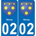02 Benay autocollant sticker plaque immatriculation auto ville
