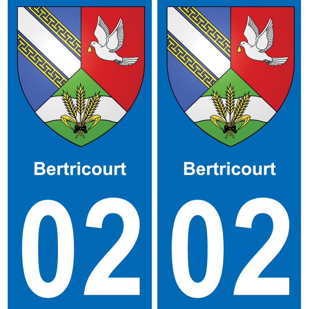 02 Bertricourt autocollant sticker plaque immatriculation auto ville
