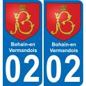 02 Bohain-en-Vermandois autocollant sticker plaque immatriculation auto ville