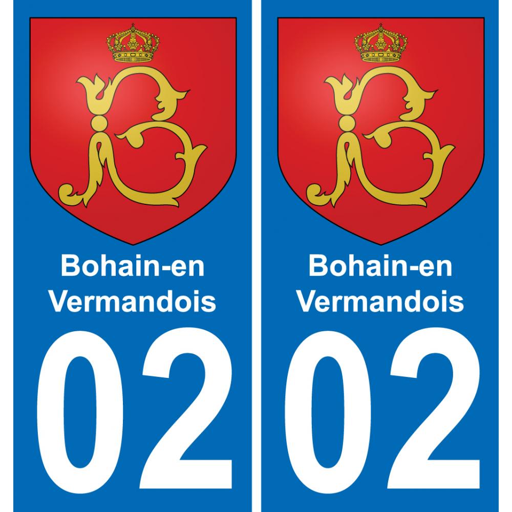 02 Bohain-en-Vermandois autocollant sticker plaque immatriculation auto ville