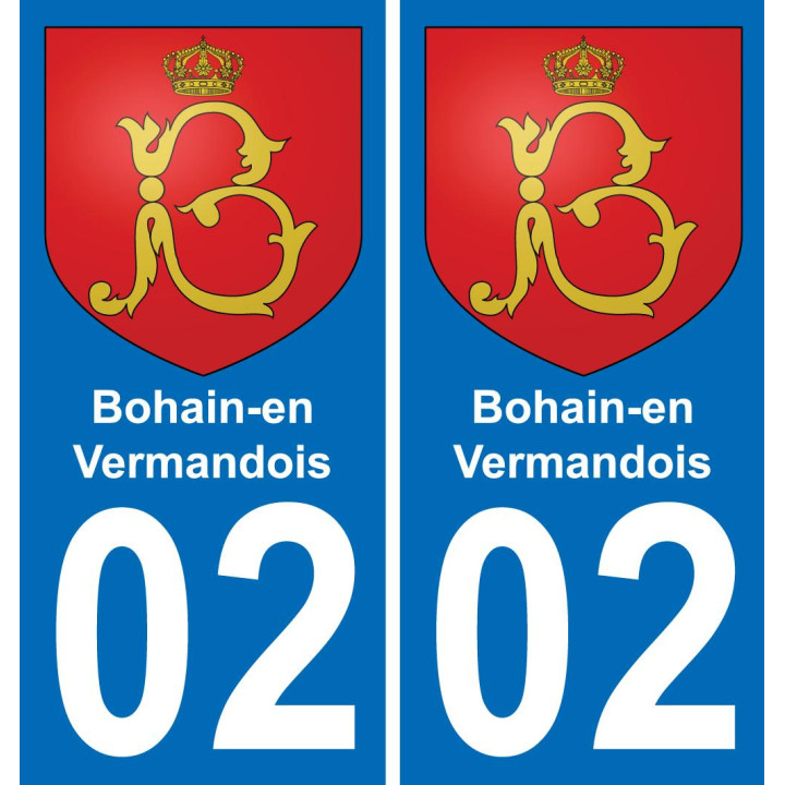02 Bohain-en-Vermandois autocollant sticker plaque immatriculation auto ville