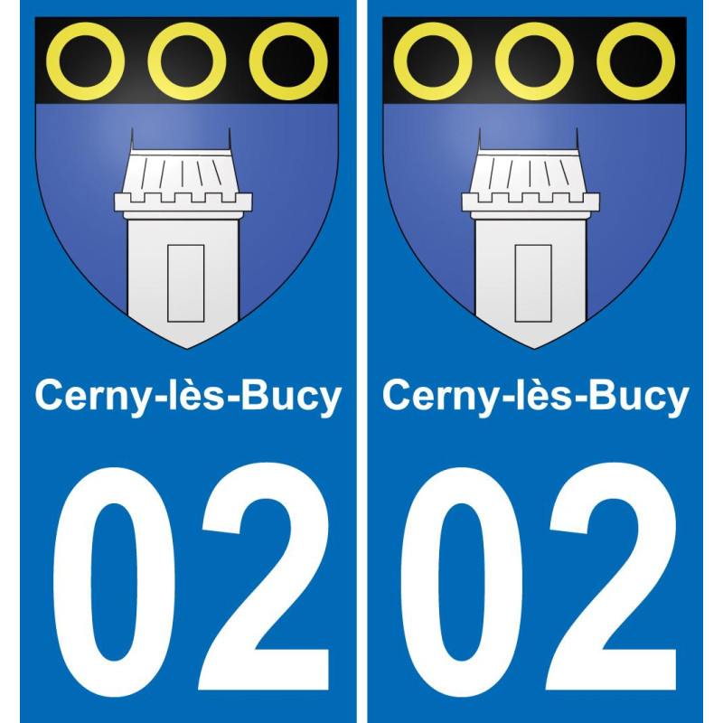 02 Cerny-lès-Bucy autocollant sticker plaque immatriculation auto ville