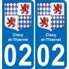 02 Clacy-et-Thierret autocollant sticker plaque immatriculation auto ville