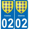 02 Clastres autocollant sticker plaque immatriculation auto ville