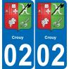02 Crouy autocollant sticker plaque immatriculation auto ville