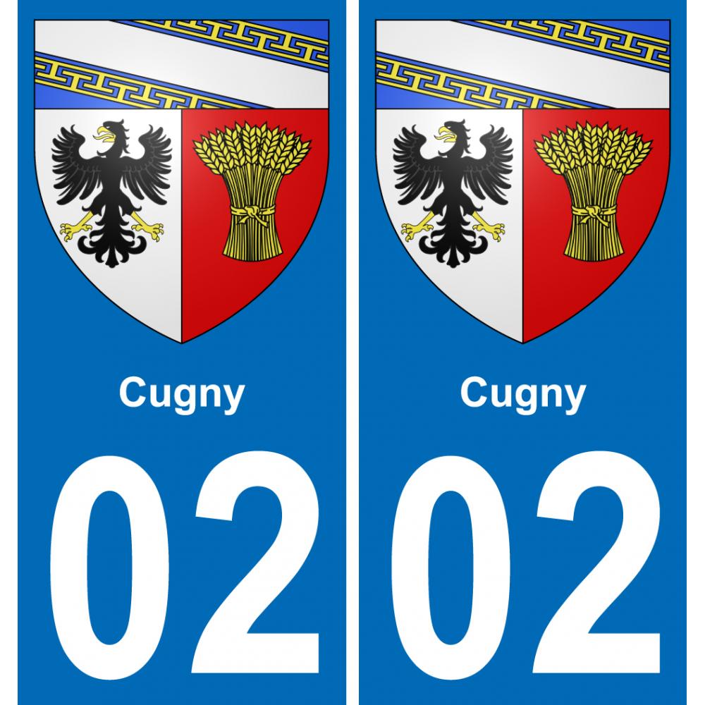 02 Cugny autocollant sticker plaque immatriculation auto ville
