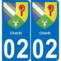 02 Chérêt autocollant sticker plaque immatriculation auto ville