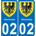 02 Chevennes autocollant sticker plaque immatriculation auto ville