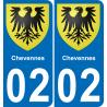 02 Chevennes autocollant sticker plaque immatriculation auto ville
