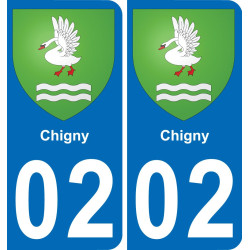 02 Chigny autocollant sticker plaque immatriculation auto ville