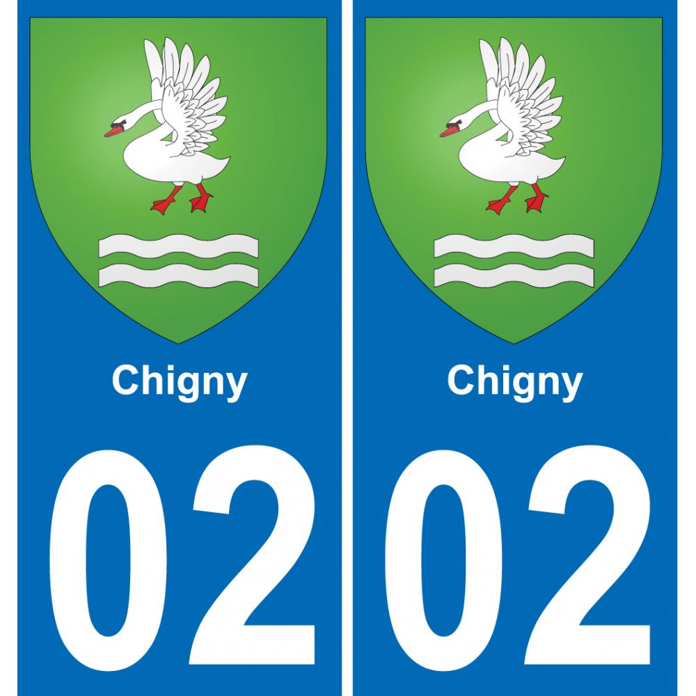 02 Chigny autocollant sticker plaque immatriculation auto ville
