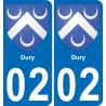 02 Dury autocollant sticker plaque immatriculation auto ville
