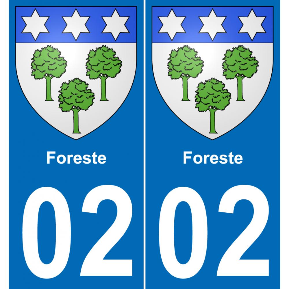 02 Foreste autocollant sticker plaque immatriculation auto ville