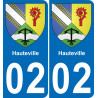 02 Hauteville autocollant sticker plaque immatriculation auto ville