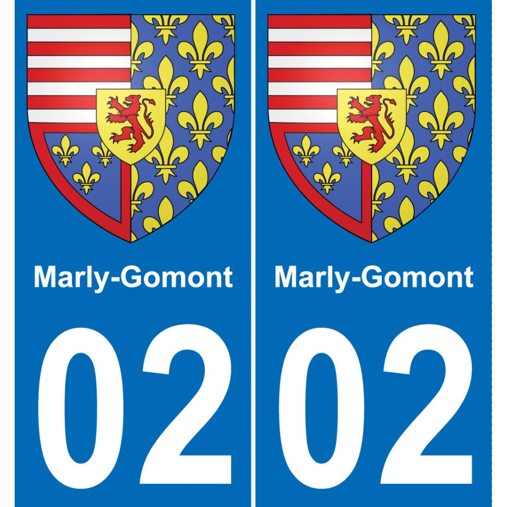 02 Marly-Gomont autocollant sticker plaque immatriculation auto ville