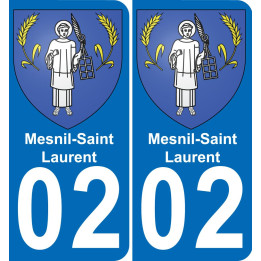 02 Mesnil-Saint-Laurent autocollant sticker plaque immatriculation auto ville