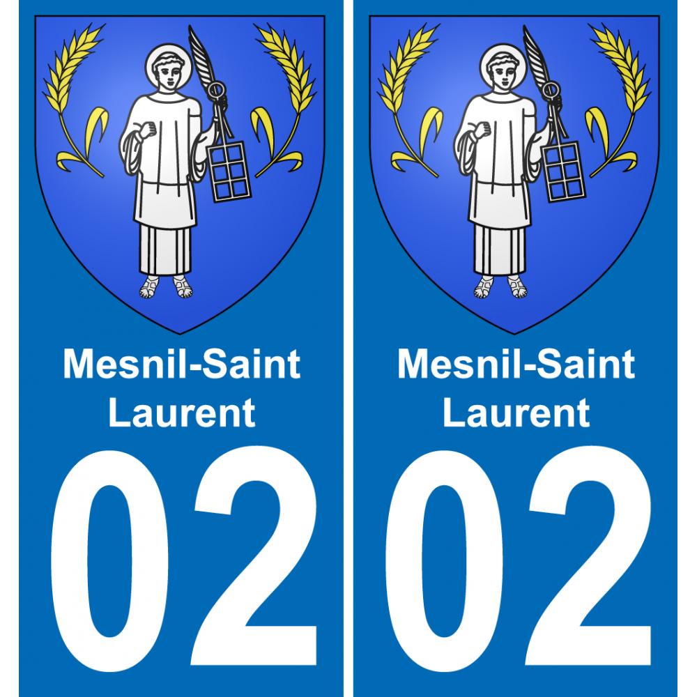 02 Mesnil-Saint-Laurent autocollant sticker plaque immatriculation auto ville