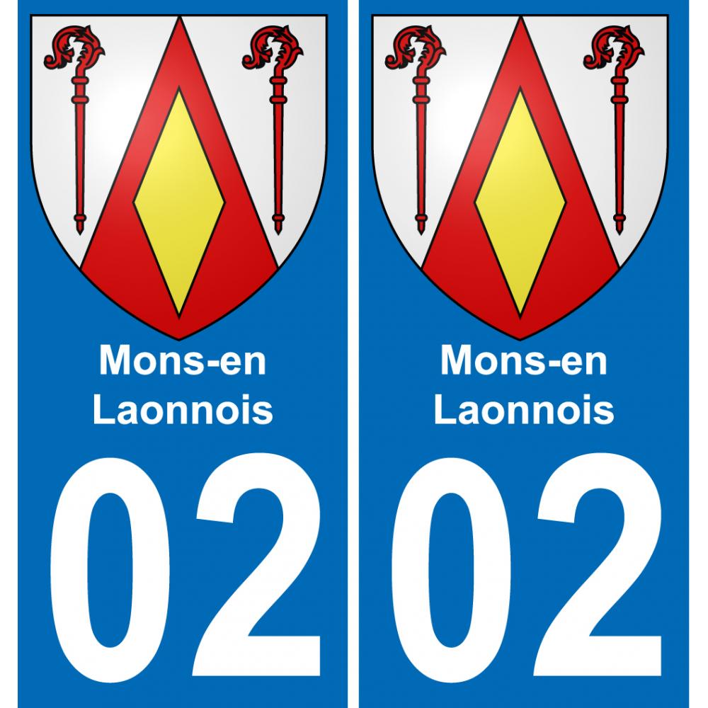 02 Mons-en-Laonnois autocollant sticker plaque immatriculation auto ville