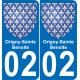 02 Origny-Sainte-Benoite autocollant sticker plaque immatriculation auto ville
