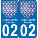 02 Origny-Sainte-Benoite autocollant sticker plaque immatriculation auto ville
