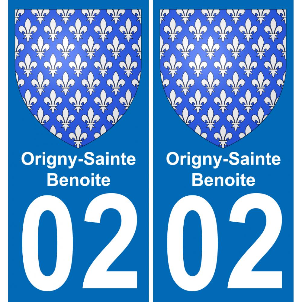 02 Origny-Sainte-Benoite autocollant sticker plaque immatriculation auto ville