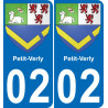 02 Petit-Verly autocollant sticker plaque immatriculation auto ville