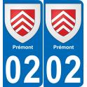 02 Prémont autocollant sticker plaque immatriculation auto ville