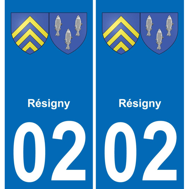 02 Résigny autocollant sticker plaque immatriculation auto ville