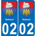 02 Retheuil autocollant sticker plaque immatriculation auto ville