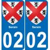 02 Serain autocollant sticker plaque immatriculation auto ville