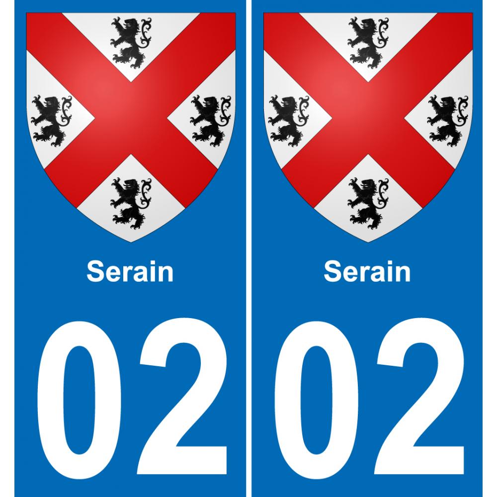 02 Serain autocollant sticker plaque immatriculation auto ville