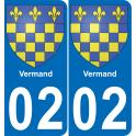 02 Vermand autocollant sticker plaque immatriculation auto ville