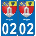 02 Vorges autocollant sticker plaque immatriculation auto ville