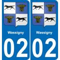 02 Wassigny autocollant sticker plaque immatriculation auto ville