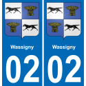02 Wassigny autocollant sticker plaque immatriculation auto ville