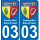 03 Arpheuilles-Saint-Priest autocollant sticker plaque immatriculation auto ville