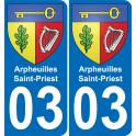 03 Arpheuilles-Saint-Priest autocollant sticker plaque immatriculation auto ville