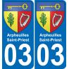 03 Arpheuilles-Saint-Priest sticker plate registration city