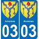 03 Arronnes autocollant sticker plaque immatriculation auto ville