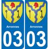03 Arronnes autocollant sticker plaque immatriculation auto ville