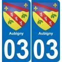 03 Aubigny autocollant sticker plaque immatriculation auto ville