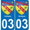 03 Aubigny autocollant sticker plaque immatriculation auto ville
