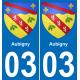 03 Aubigny autocollant sticker plaque immatriculation auto ville