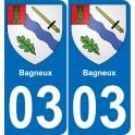 03 Bagneux autocollant sticker plaque immatriculation auto ville